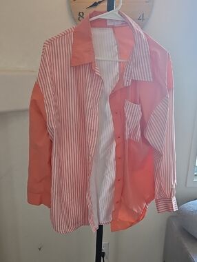 Women's Coral Striped Button-Up Shirt